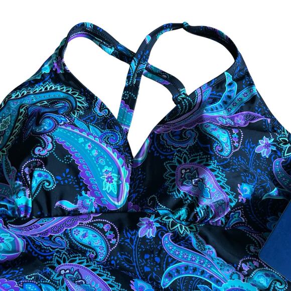 Ocean Dream Signature Women’s One Piece Blue Paisley Multicolor Swimsuit 18W NWT - Picture 4 of 12